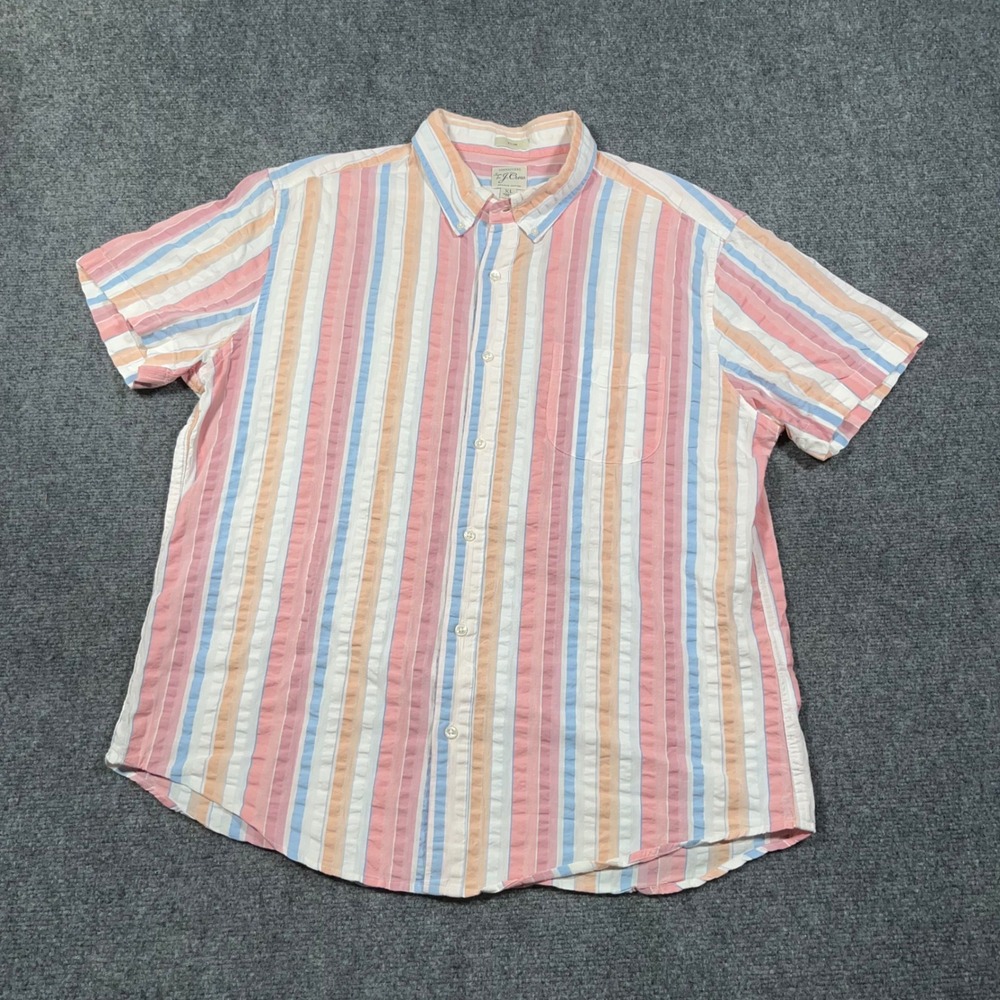 J. Crew Slim Seersucker Button Down Shirt Mens XL Striped Multi Color Beach Prep